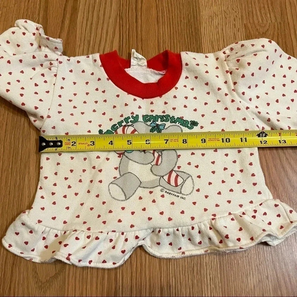 Vintage Babyfair Merry Christmas Bear Hearts Print 6-12 Months Top Sweatshirt - Picture 5 of 5